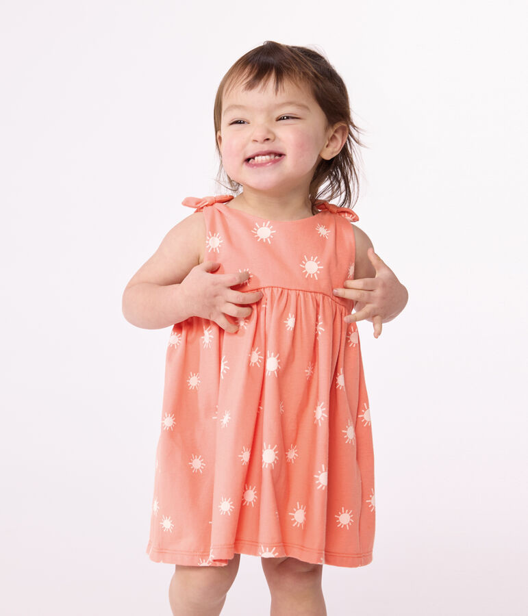 &Auml;rmelloses Baby-Kleid aus Jersey mit Sonnenmuster orange/weiss