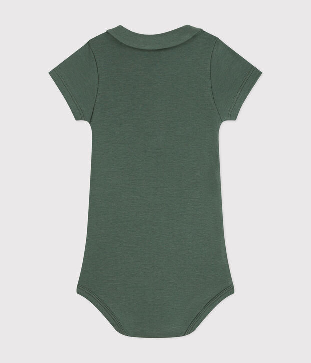 Kurz&auml;rmeliger Baby-Body mit Bubikragen aus Baumwolle gr&uuml;n