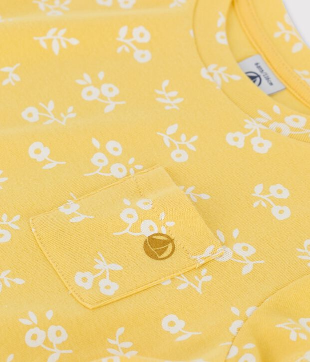 Kurz&auml;rmeliges Kleid aus Baumwolle f&uuml;r M&auml;dchen gelb/weiss