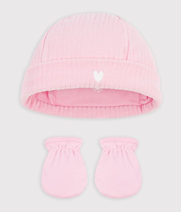 Baby-Set mit M&uuml;tzchen und F&auml;ustlingen aus Baumwolle vielfarbig