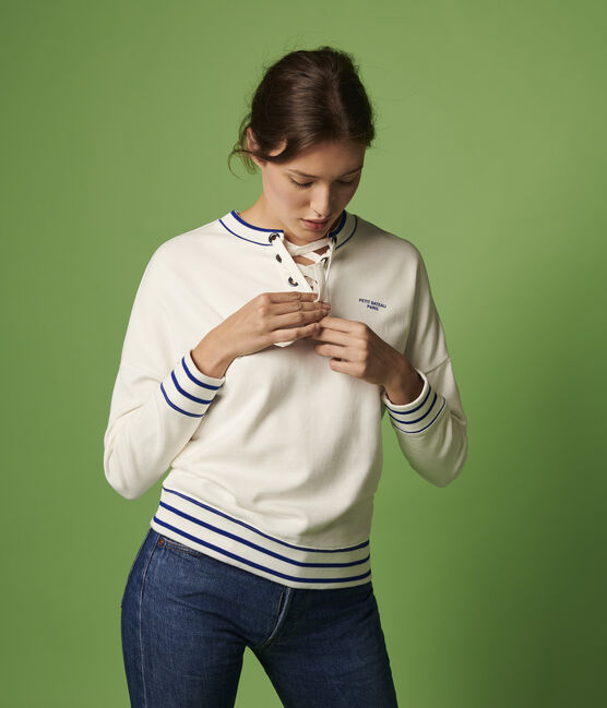 Sweatshirt aus Molton Damen weiss MARSHMALLOW