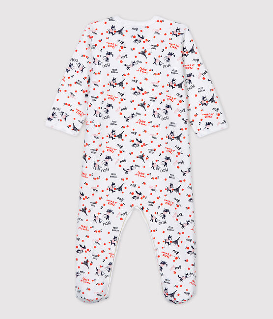 Baby-Strampler aus Molton und Bio-Baumwolle mit Paris-Motiv weiss MARSHMALLOW/weiss MULTICO