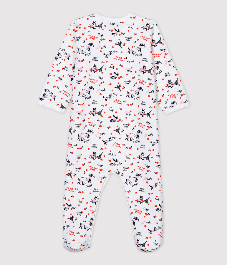 Baby-Strampler aus Molton und Bio-Baumwolle mit Paris-Motiv weiss/vielfarbig
