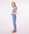Damen-T-Shirt L'Iconique aus Baumwolle mit V-Ausschnitt, gestreift blau SMOKING/weiss MARSHMALLOW