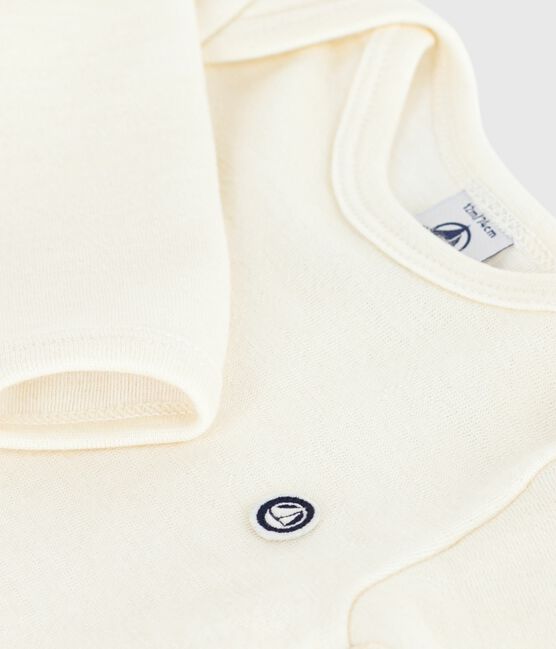 Langärmeliger Baby-Body aus Wolle und Baumwolle ECRU 08163