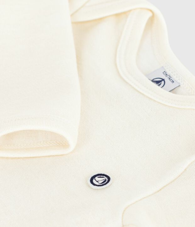 Lang&auml;rmeliger Baby-Body aus Wolle und Baumwolle beige