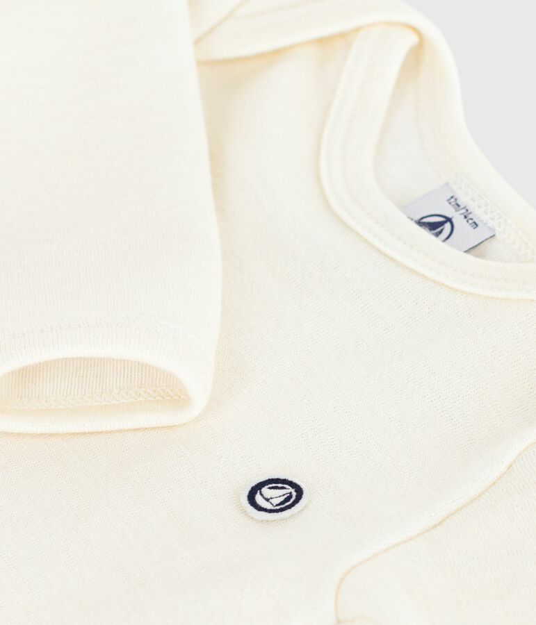 Lang&auml;rmeliger Baby-Body aus Wolle und Baumwolle beige