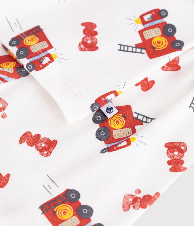 Kinder-Kurzpyjama aus Baumwolle mit Feuerwehrm&auml;nnern weiss/vielfarbig