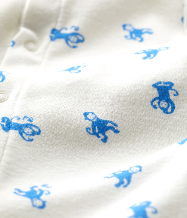 Fu&szlig;loser Baby-Bodyjama aus Bio-Baumwolle weiss/blau