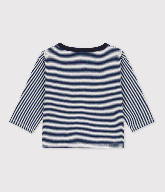 Langärmeliges Baby-T-Shirt aus Doppeljersey mit Ringelstreifen blau MEDIEVAL/ MONTELIMAR