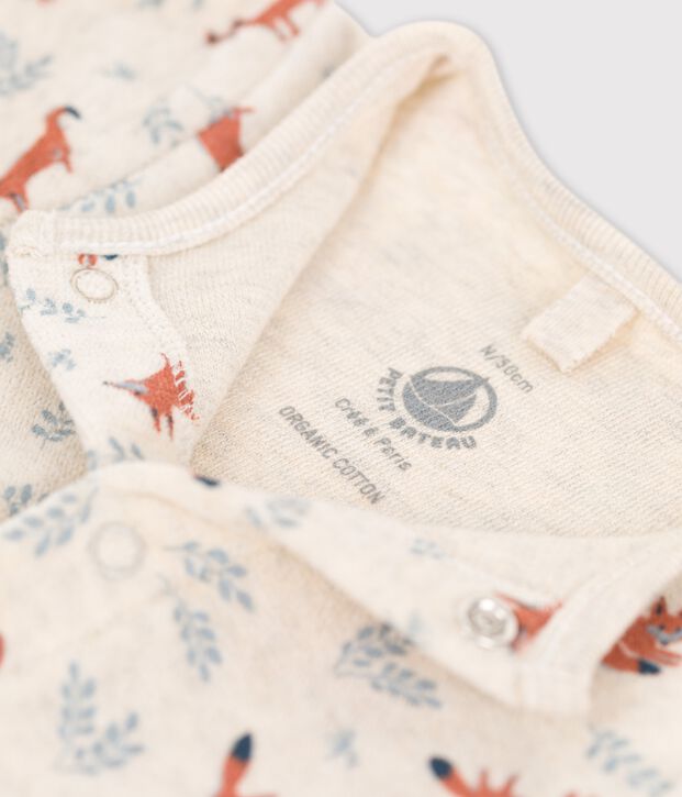 Baby-Strampler aus Bio-Nicki mit Muster beige/weiss