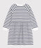 Langärmeliges Kinder-Kleid aus Baumwolle mit Streifen weiss MARSHMALLOW/blau SMOKING