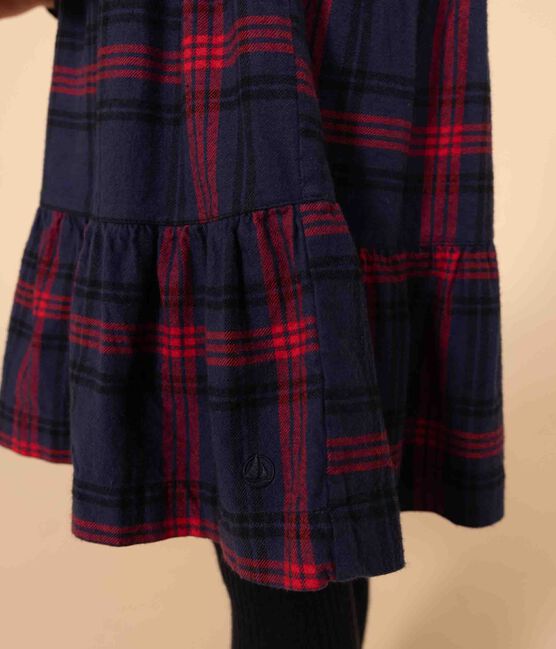 Kinderkleid aus Baumwoll-Flanell mit Karomuster für Mädchen blau SMOKING/weiss MULTICO
