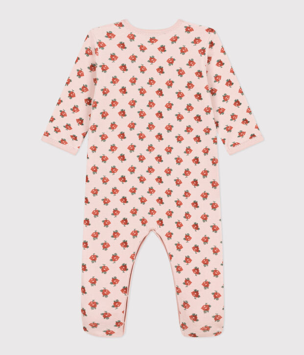Strampler aus Nicki mit Blumenmuster rosa/vielfarbig