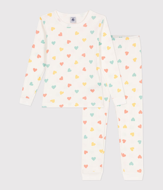 Sehr taillierter Kinderpyjama aus bedruckter Baumwolle weiss MARSHMALLOW/weiss MULTICO