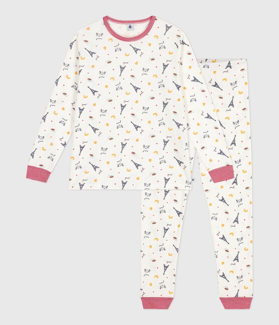 Kinder-Pyjama aus Baumwolle mit Paris-Motiven weiss MARSHMALLOW/weiss MULTICO