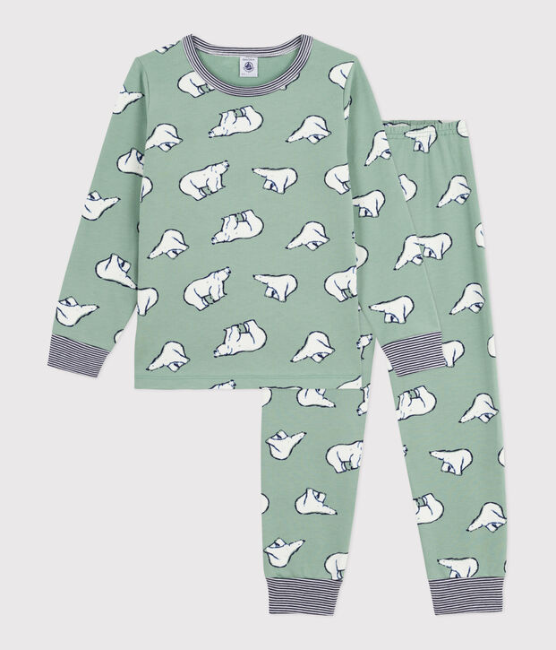 Kinder-Pyjama aus Molton mit B&auml;rmotiv gr&uuml;n/vielfarbig