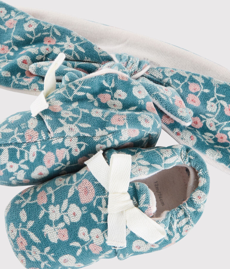 Set aus gebl&uuml;mtem Haarband und Schuhen aus Samt f&uuml;r M&auml;dchen gr&uuml;n/vielfarbig
