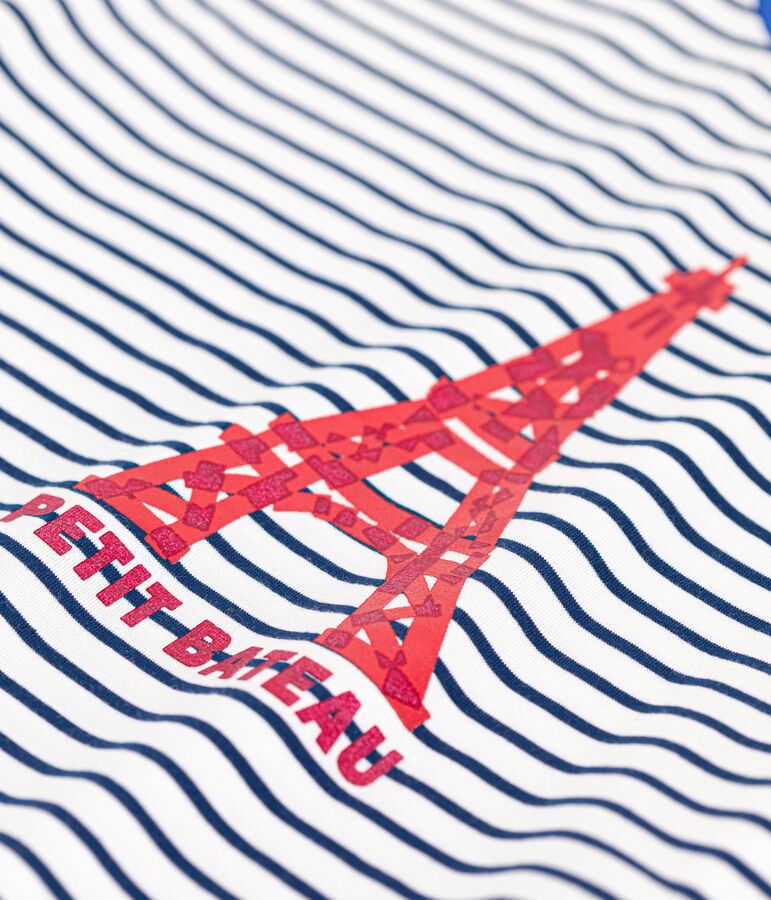 Damen-T-Shirt LE DROIT mit Rundhalsausschnitt aus Baumwolle weiss/blau