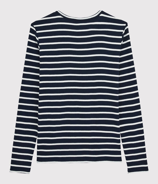 Damen-T-Shirt mit V-Ausschnitt blau SMOKING/weiss MARSHMALLOW