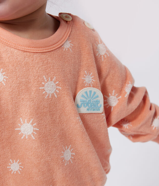 Baby-Sweatshirt aus Baumwoll-Frottee mit Sonnenmuster orange/weiss