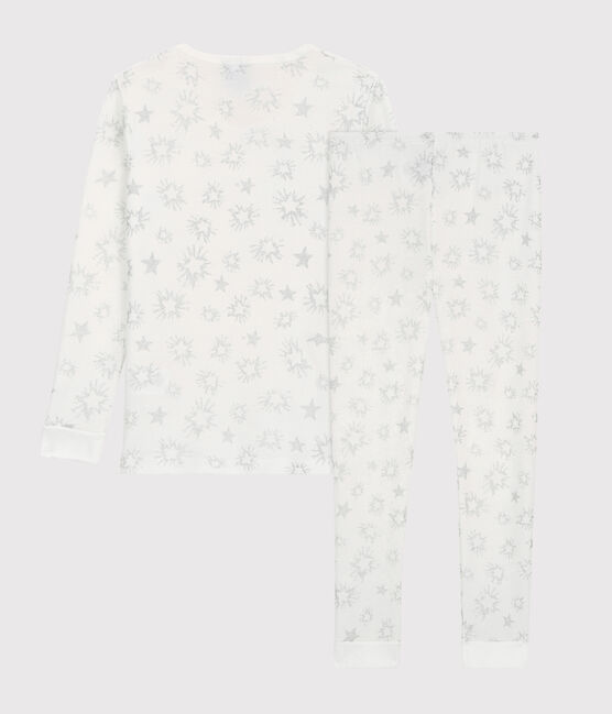 Snugfit-Kinderpyjama aus Baumwolle mit paillettiertem Sternen-Print für Mädchen weiss MARSHMALLOW/weiss MULTICO