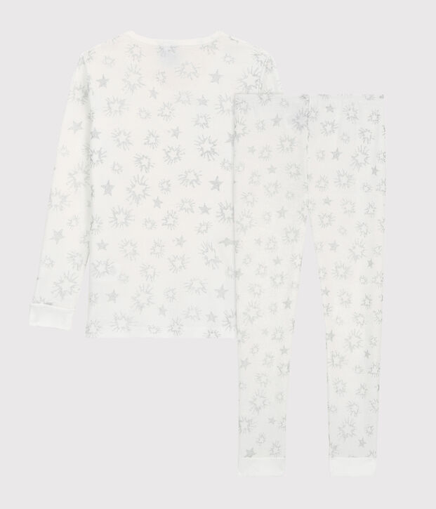 Snugfit-Kinderpyjama aus Baumwolle mit paillettiertem Sternen-Print f&uuml;r M&auml;dchen weiss/vielfarbig