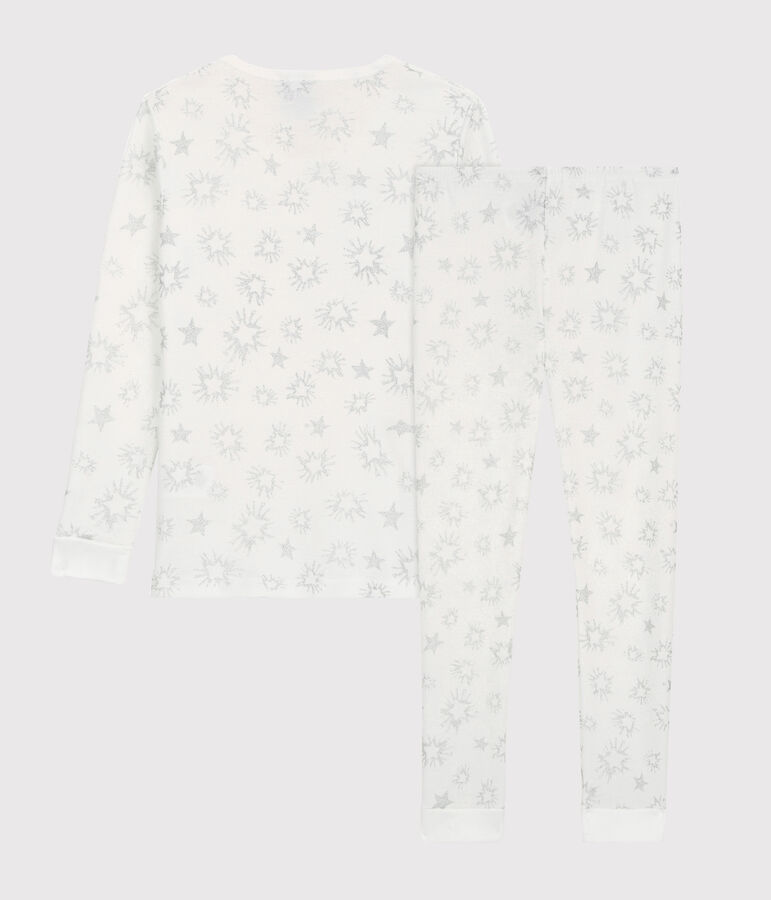 Snugfit-Kinderpyjama aus Baumwolle mit paillettiertem Sternen-Print f&uuml;r M&auml;dchen weiss/vielfarbig