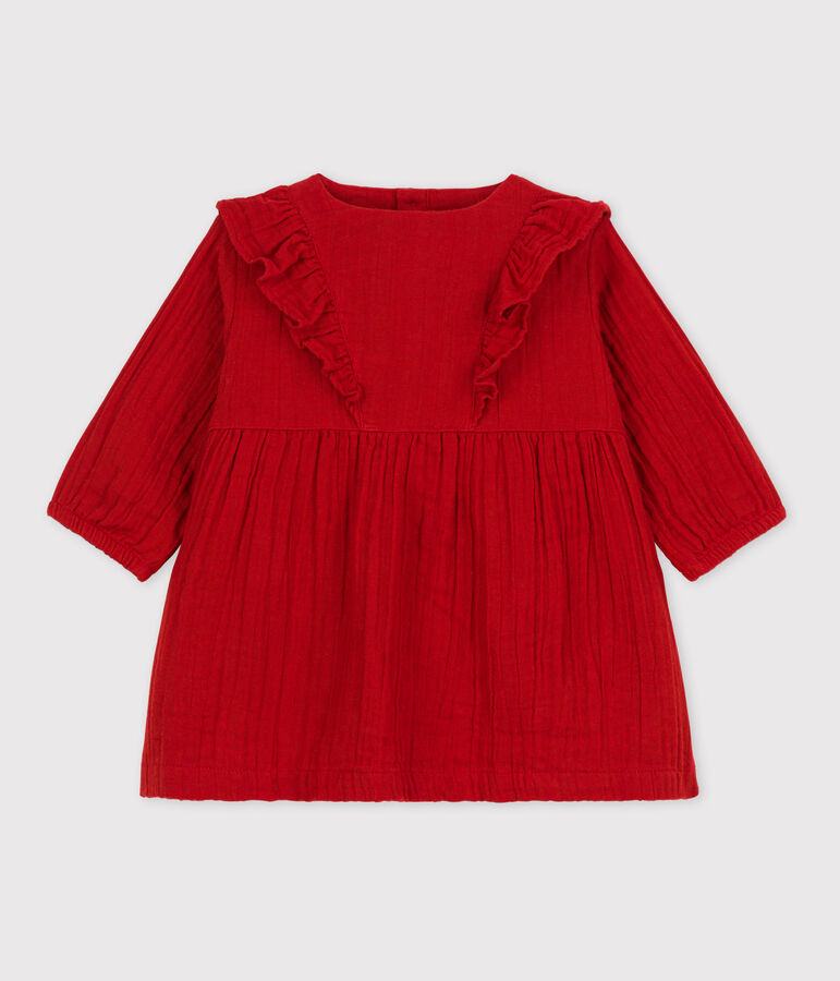 Lang&auml;rmeliges Babykleid aus Musselin rot