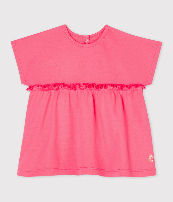 Kurzärmelige einfarbige Baby-Bluse für Mädchen rosa CUPCAKE