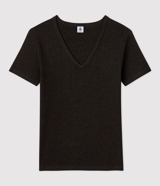 T-Shirt L’ICONIQUE mit V-Ausschnitt aus Bio-Baumwolle für Damen grau CITY CHINE