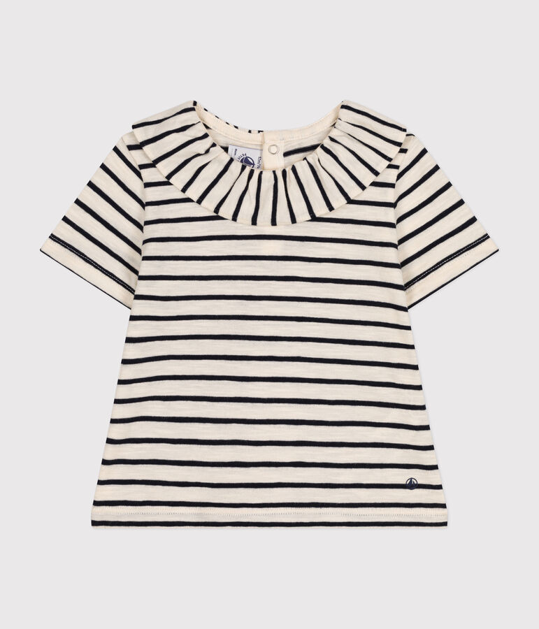 Kurz&auml;rmelige Baby-Bluse aus Jersey naturfarben/blau