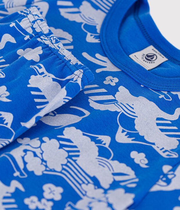 Kurzer Kinderpyjama aus Baumwolle mit Printmotiv blau/weiss