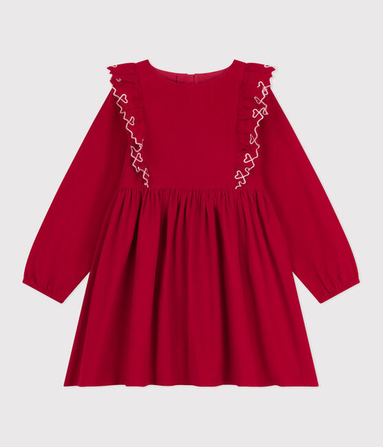 Langärmeliges Kinder-Kleid aus einfarbigem Fein-Cord. rot TERKUIT