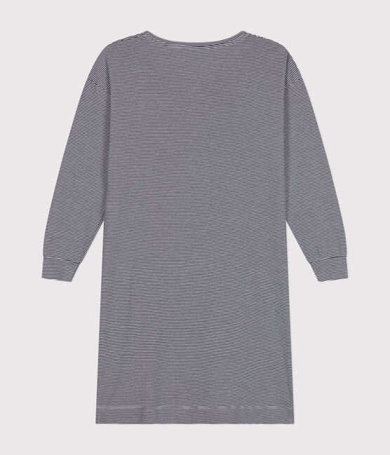 Damen-Nachthemd aus gestreifter Baumwolle blau SMOKING/weiss MARSHMALLOW