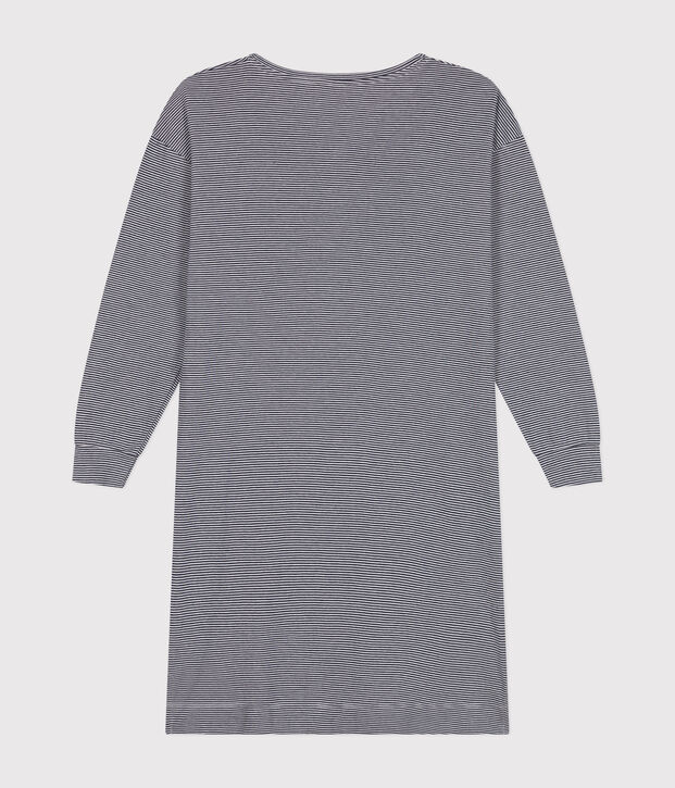 Damen-Nachthemd aus gestreifter Baumwolle blau/weiss