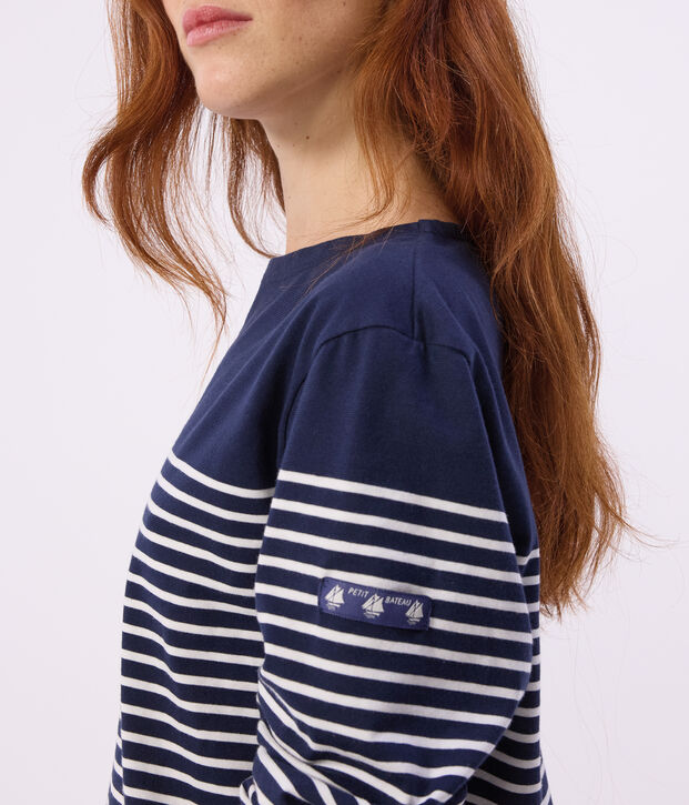 Damen-Shirt Marini&egrave;re aus Baumwolle mit Streifen blau/weiss