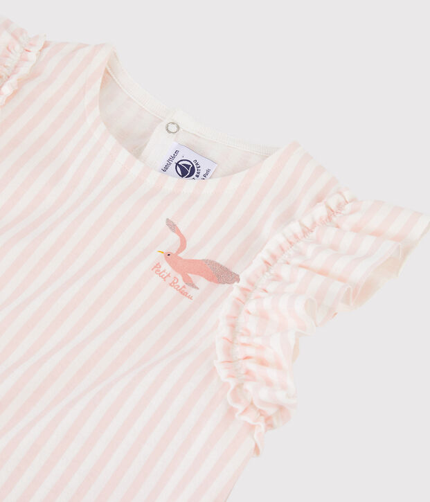 Kurz&auml;rmeliges Kinder-T-Shirt aus Jersey f&uuml;r M&auml;dchen rosa/weiss