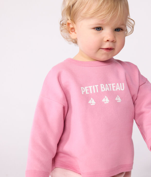 Baby-Sweatshirt aus Baumwolle mit Petit Bateau Vintage-Motiv rosa