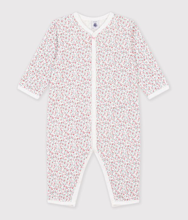 Baby-Baumwollpyjama ohne F&uuml;&szlig;e mit Blumenmuster weiss/vielfarbig