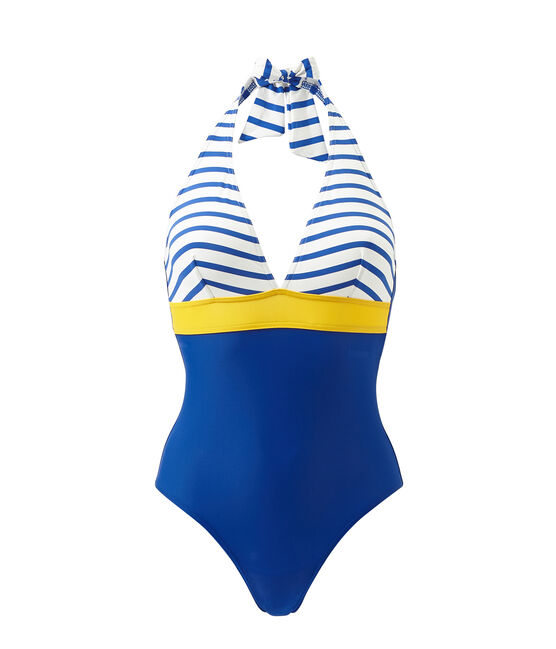 Damen-Badeanzug weiss MARSHMALLOW/blau PERSE/ MULTICO