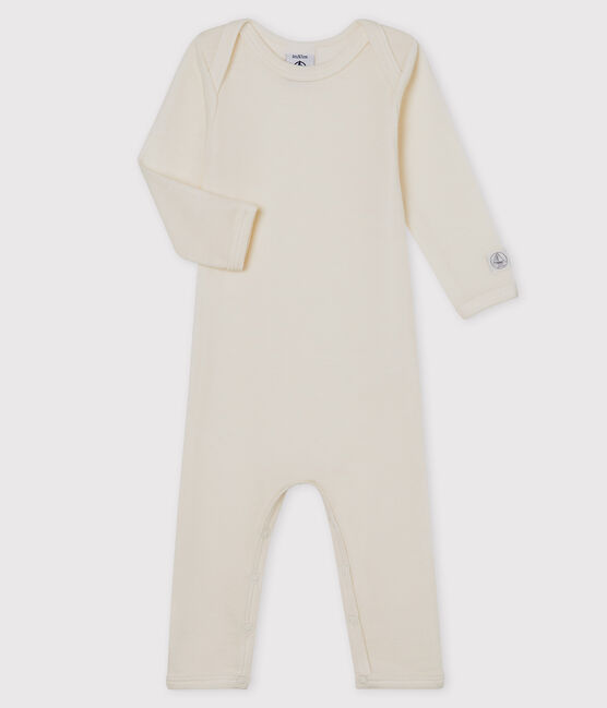 Langärmeliger Baby-Body aus Wolle und Baumwolle weiss MARSHMALLOW