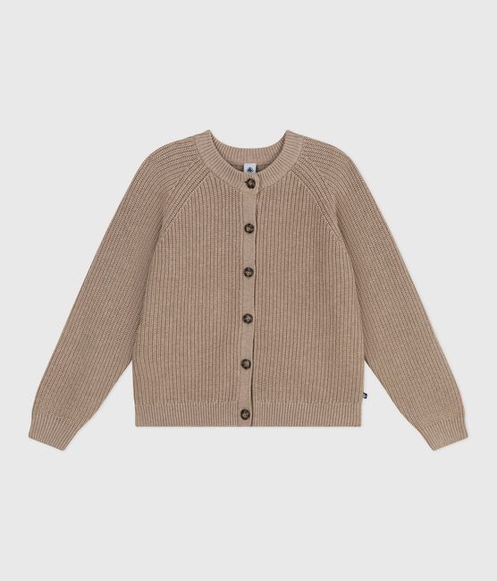 Damen-Cardigan aus einfarbiger Wolle und Baumwolle braun ROCHE