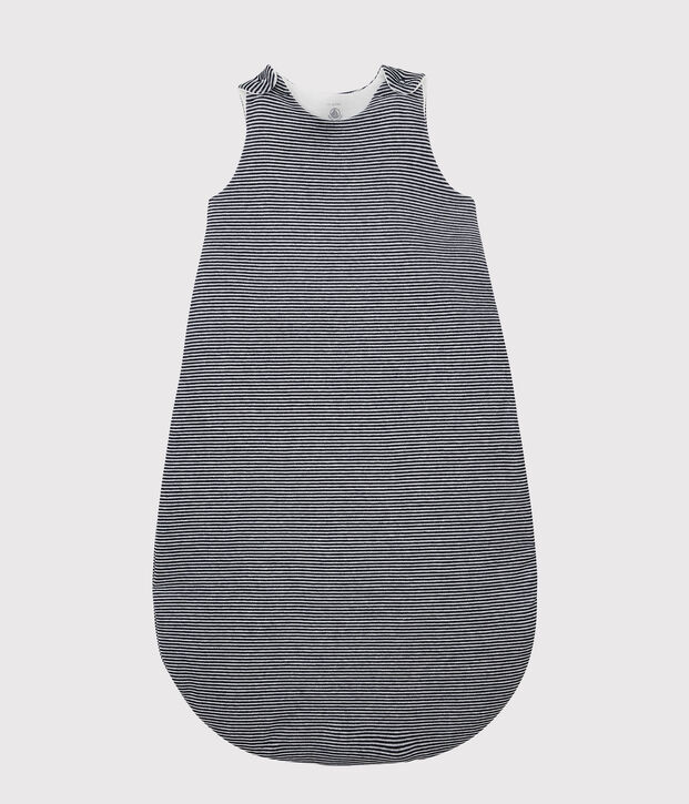 Baby-Schlafsack aus Bio-Baumwoll-Velours mit Streifenmuster blau/weiss