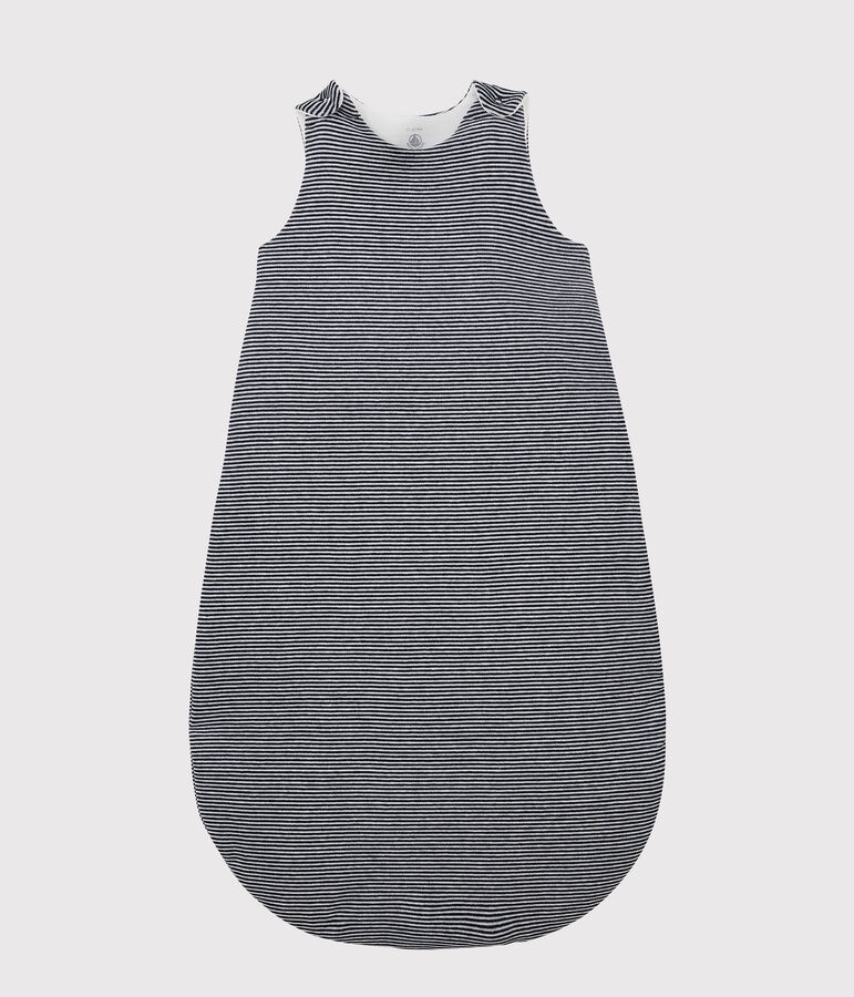 Baby-Schlafsack aus Bio-Baumwoll-Velours mit Streifenmuster blau/weiss