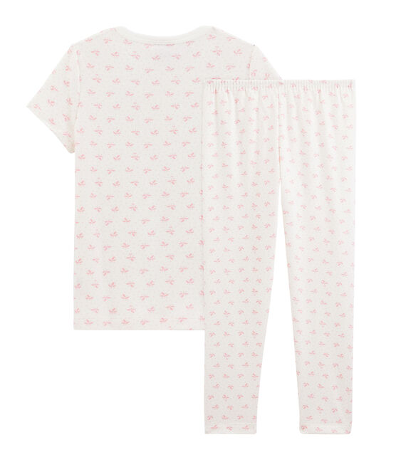 Rippstrick-Pyjama mit Blumen, für kleine Mädchen. weiss MARSHMALLOW/rosa GRETEL