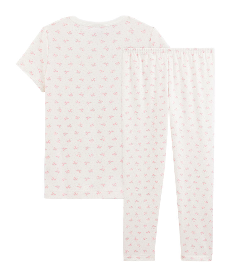 Rippstrick-Pyjama mit Blumen, f&uuml;r kleine M&auml;dchen. weiss MARSHMALLOW/rosa GRETEL