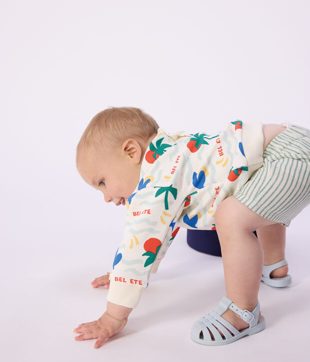 Baby-Kapuzensweatshirt aus gemusterter Baumwolle naturfarben/vielfarbig