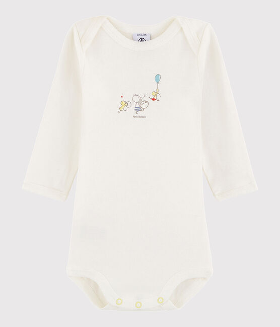 Langärmeliger Baby-Body Mädchen/Jungen weiss LAIT/gelb CITRUS
