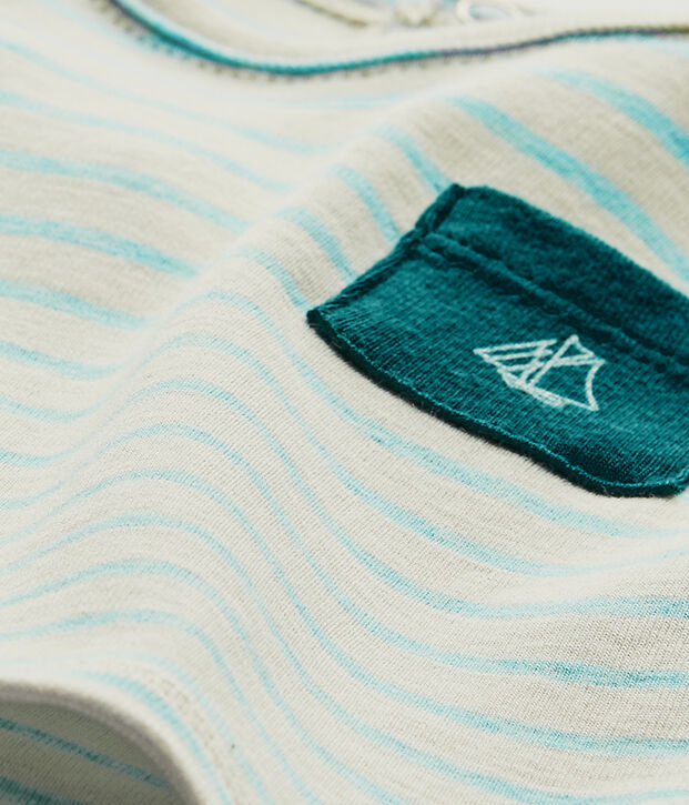 Gestreiftes Baby-Jungen-Kurzarmshirt beige/gr&uuml;n